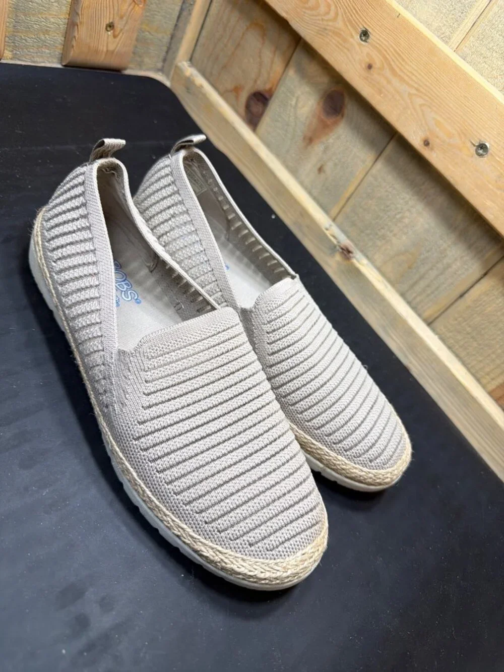 BOBS from Skechers Womens 7.5 Taupe Knit Espadrille Memory Foam Flats 113245